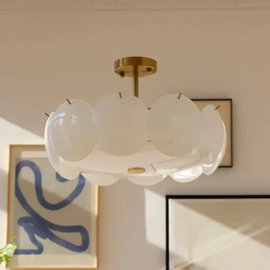 Suspension Verre Opalin & Laiton Doré Design