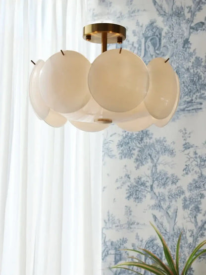 Suspension Verre Opalin & Laiton Doré Design
