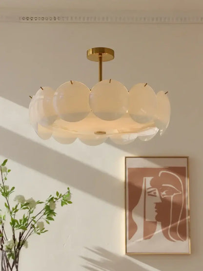 Suspension Verre Opalin & Laiton Doré Design