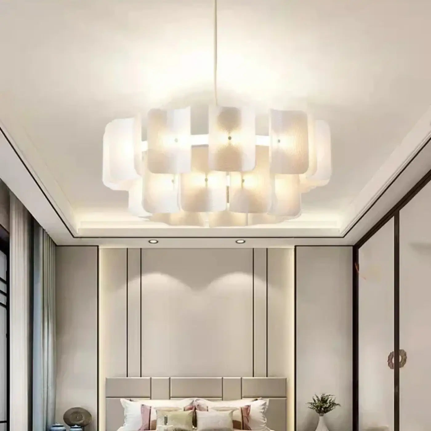 Suspension Design Verre Sculpté Blanc LED