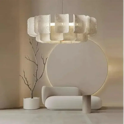 Suspension Design Verre Sculpté Blanc LED