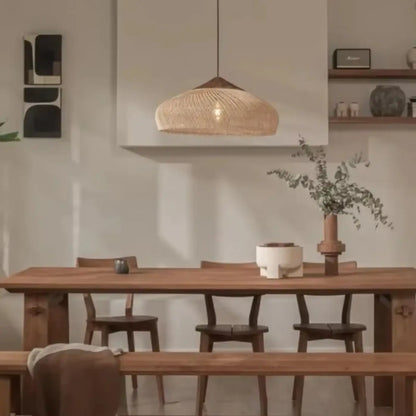 Suspension Luminaire Bois Tressé Style Japandi