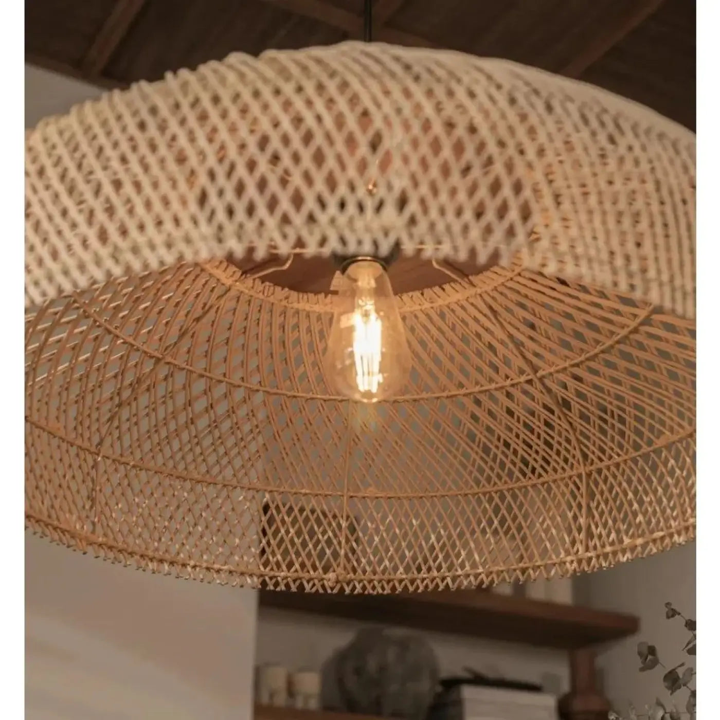 Suspension Luminaire Bois Tressé Style Japandi