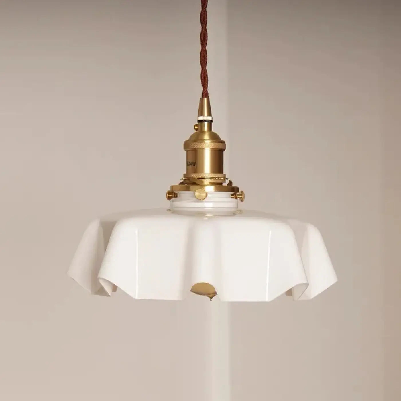 Suspension Luminaire Verre Ondulé Laiton Vieilli