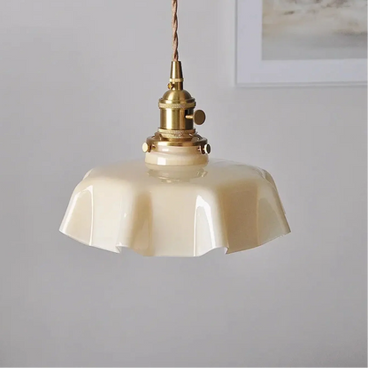 Suspension Luminaire Verre Ondulé Laiton Vieilli