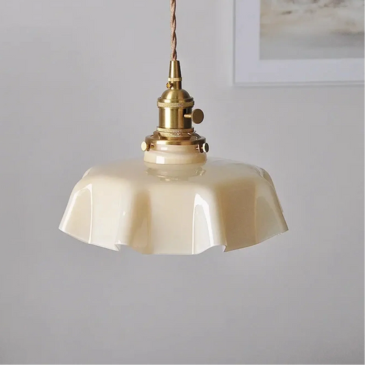 Suspension Luminaire Verre Ondulé Laiton Vieilli