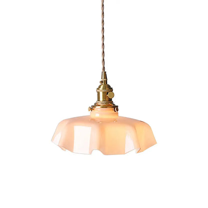 Suspension Luminaire Verre Ondulé Laiton Vieilli