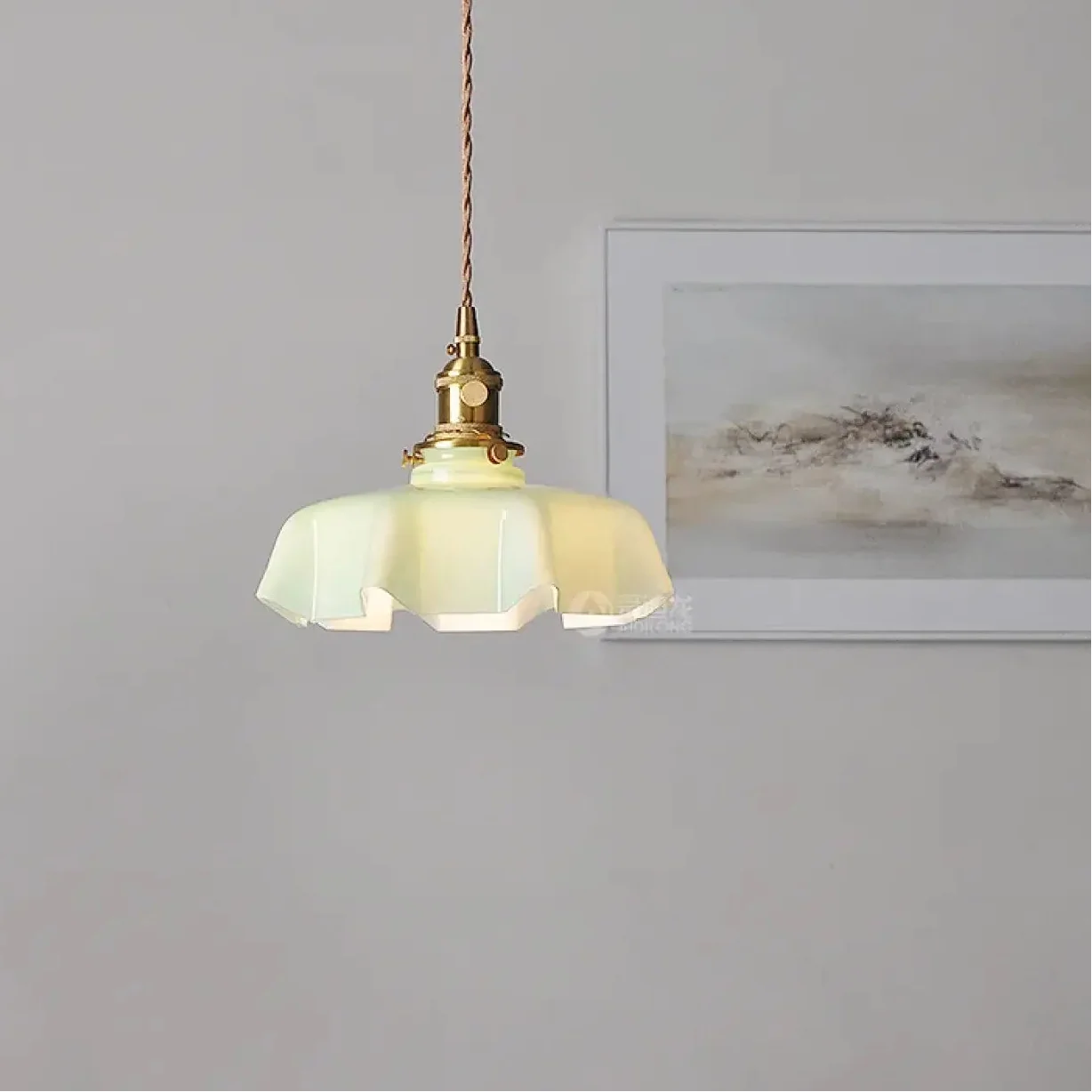 Suspension Luminaire Verre Ondulé Laiton Vieilli