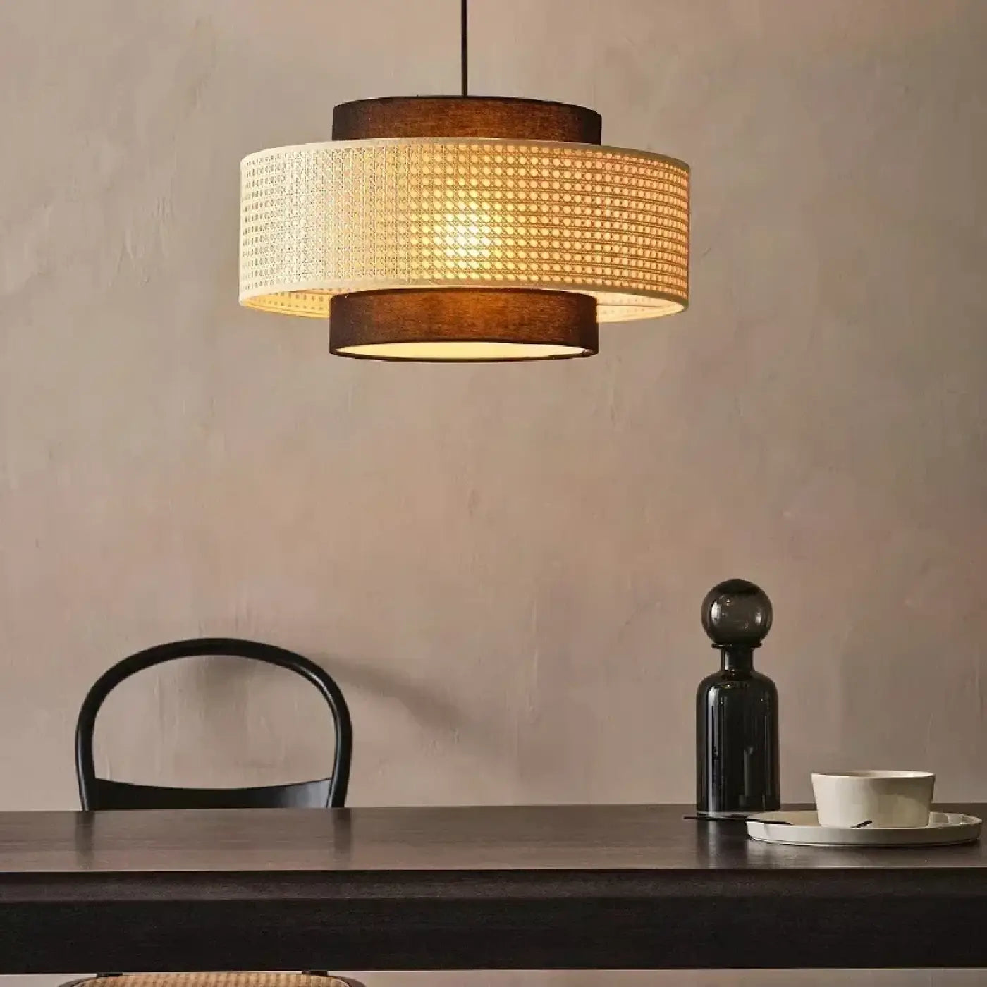Suspension Rotin Design Tambour Luminaire Naturel
