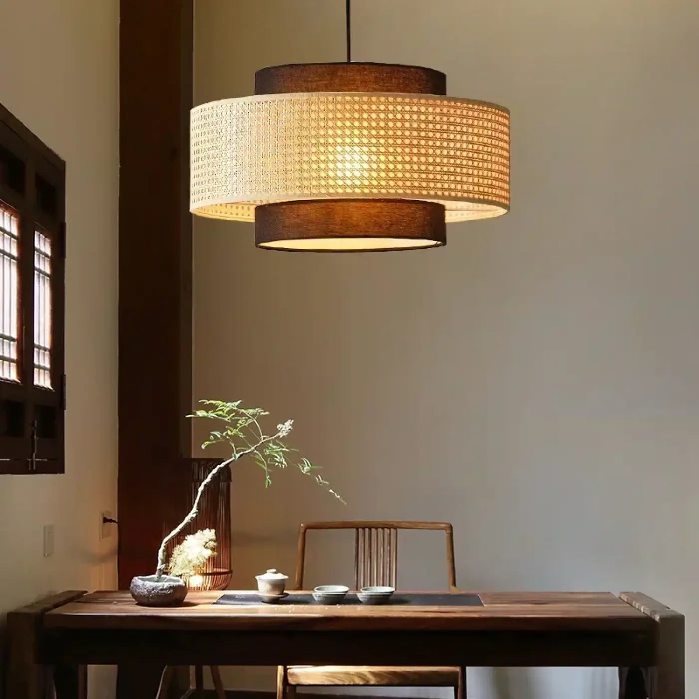 Suspension Rotin Design Tambour Luminaire Naturel
