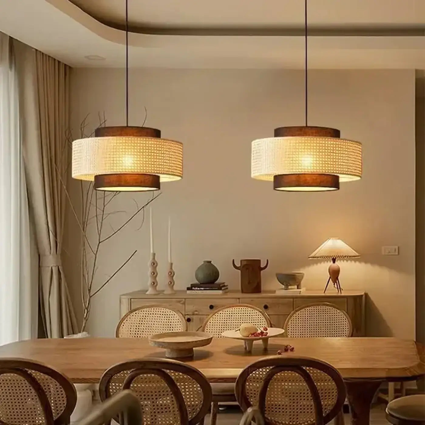 Suspension Rotin Design Tambour Luminaire Naturel