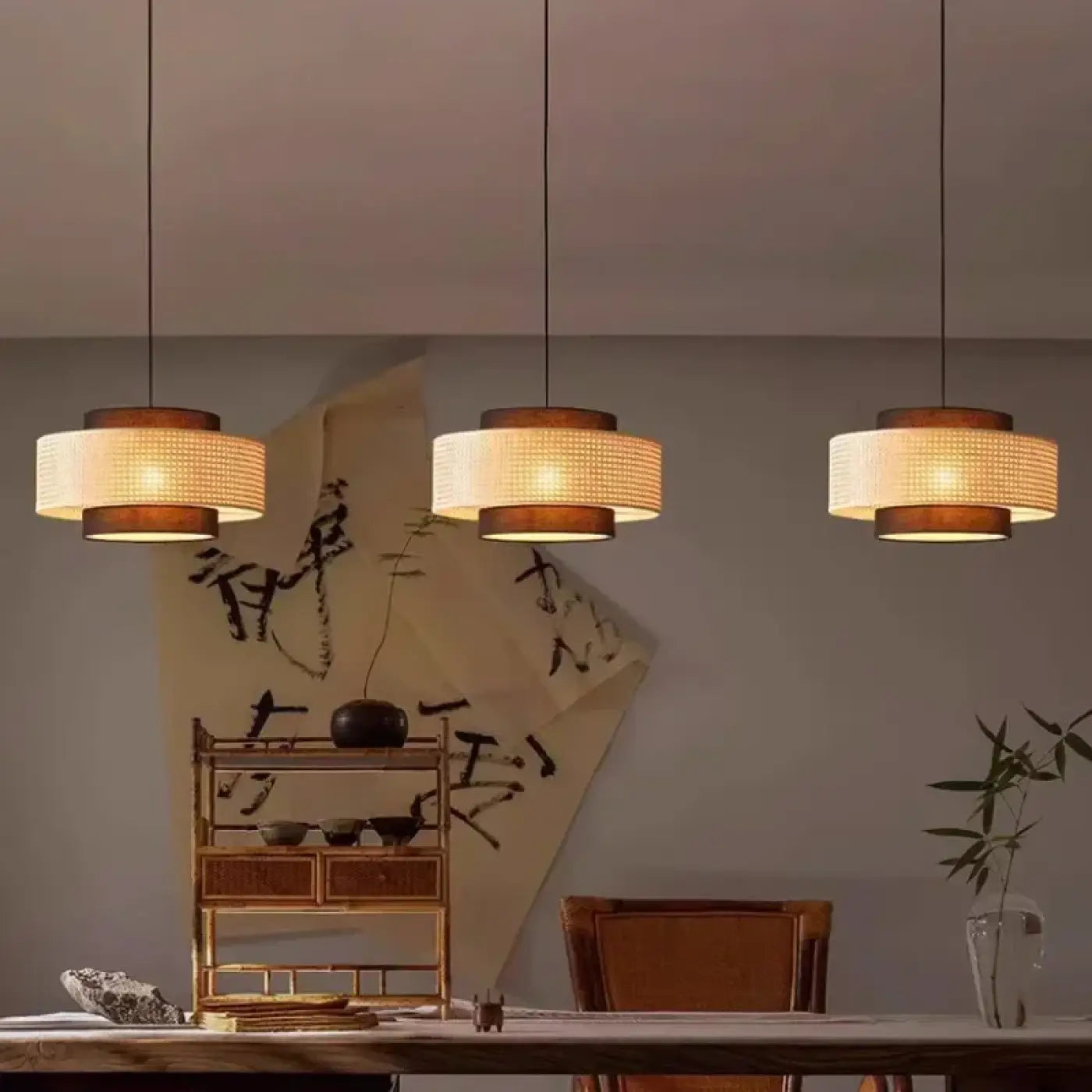 Suspension Rotin Design Tambour Luminaire Naturel