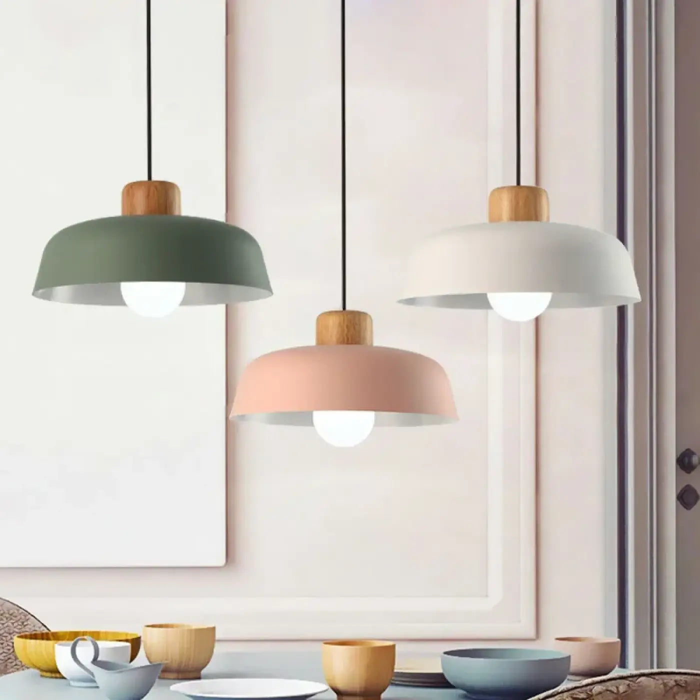 Suspension Scandinave Bois & Métal Colorée