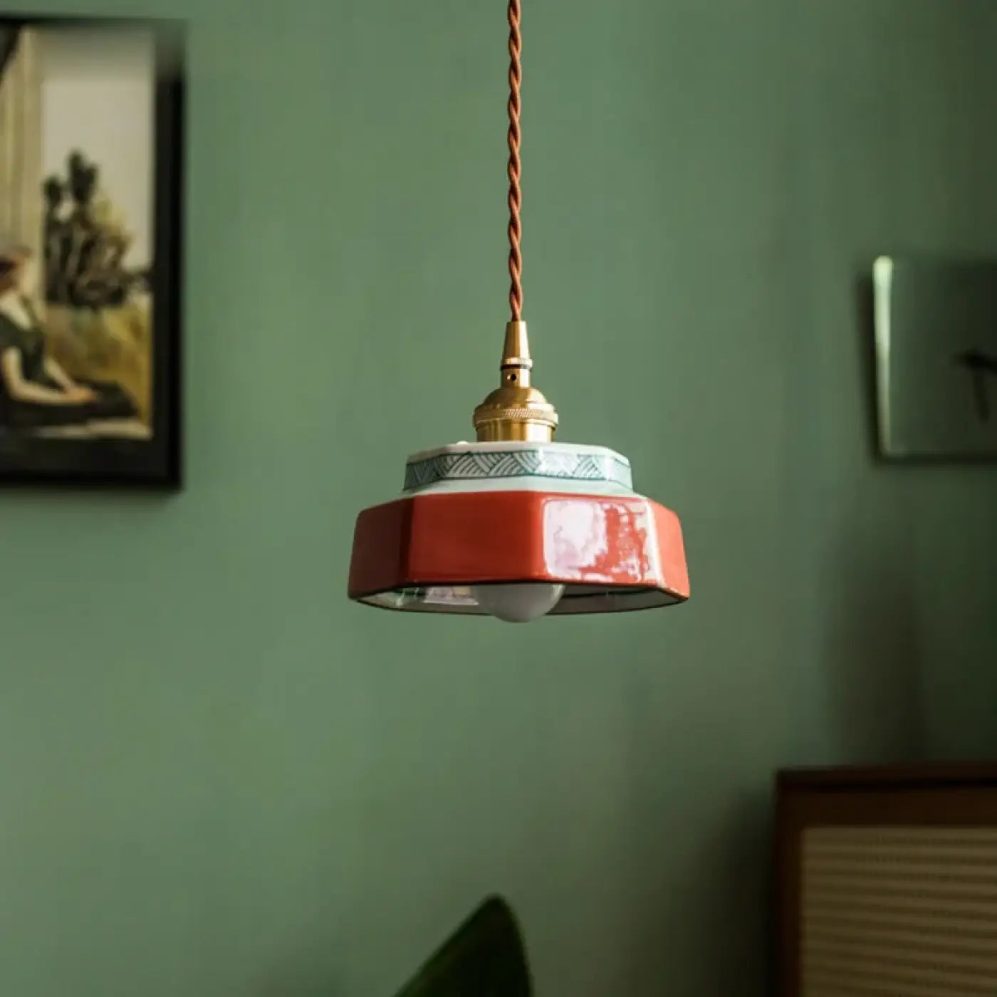 Suspension Luminaire Vintage Céramique & Laiton