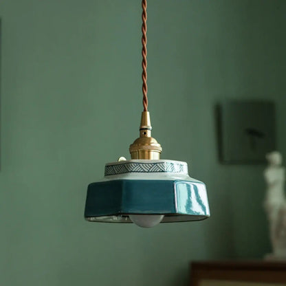 Suspension Luminaire Vintage Céramique & Laiton