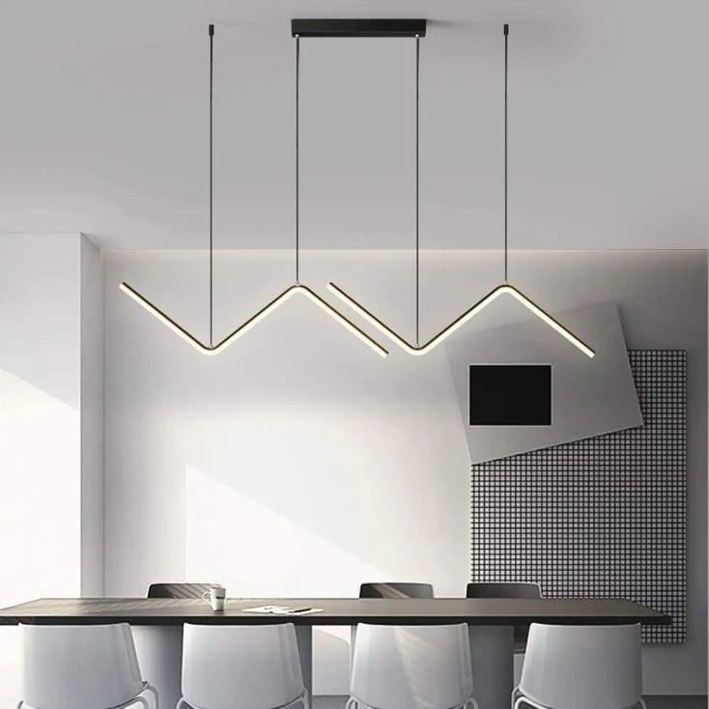 Suspension Luminaire Design Zig Zag Métal Noir ou Doré