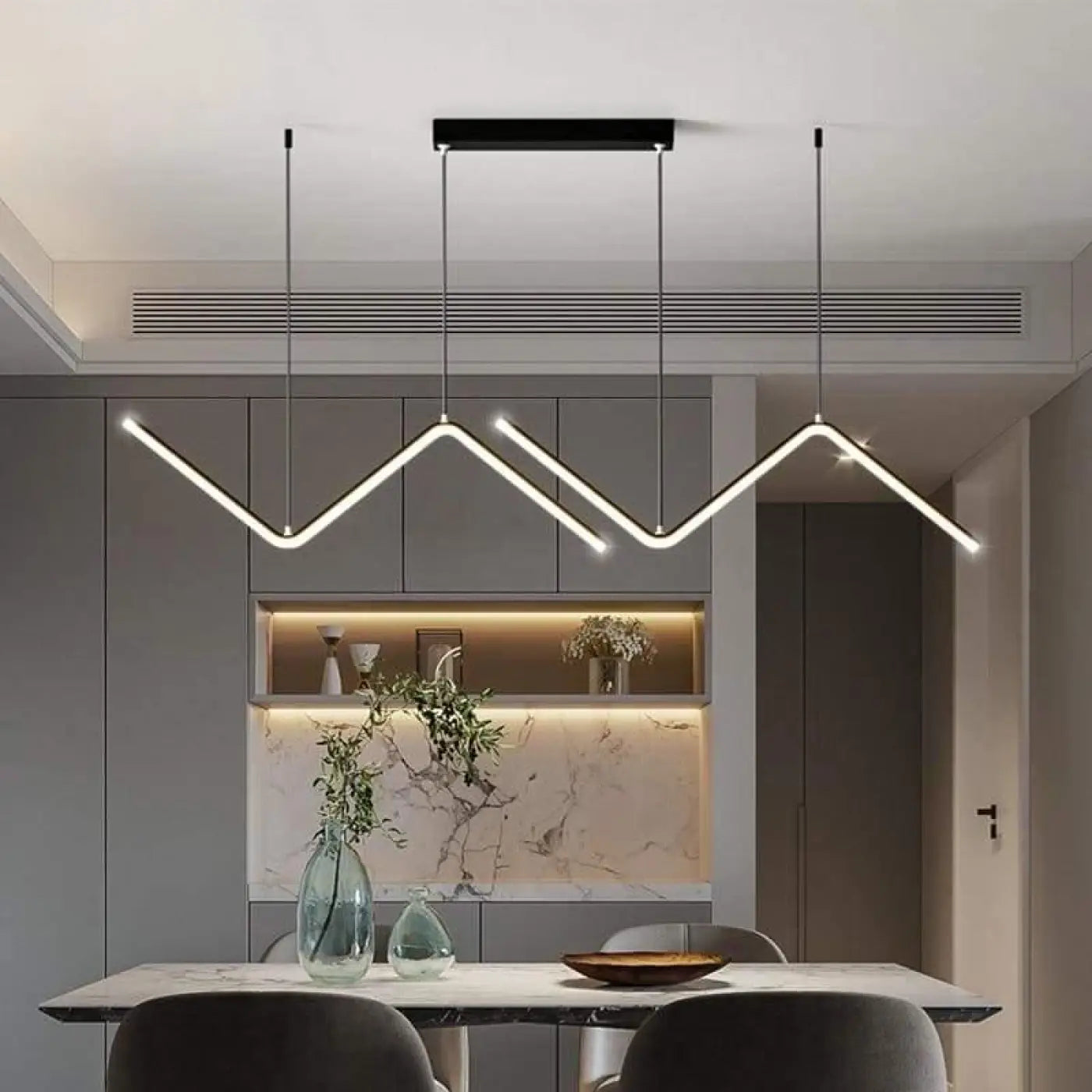 Suspension Luminaire Design Zig Zag Métal Noir ou Doré