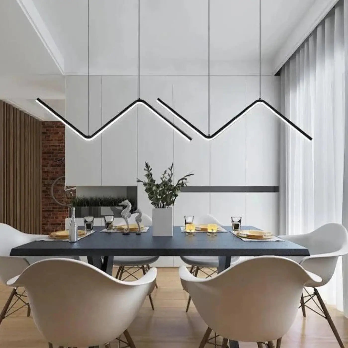 Suspension Luminaire Design Zig Zag Métal Noir ou Doré